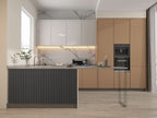 Silver Gray Metallic WPC fluted wall panel used on modern kitchen island front