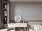 White Linen WPC fluted wall panel used as bedroom accent wall