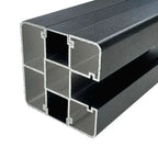 Black aluminum fence post internal multi-channel profile cross-section