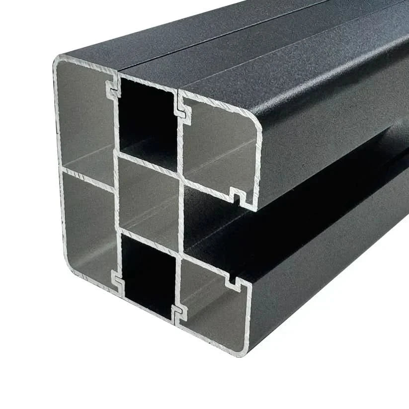 Black aluminum fence post internal channel profile cross-section