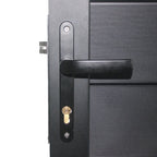 Composite fence gate handle and lock hardware on aluminum frame