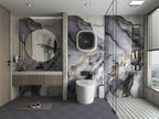 Bathroom with Blue Mist marble PVC wall panels featuring gray blue tones and gold veining