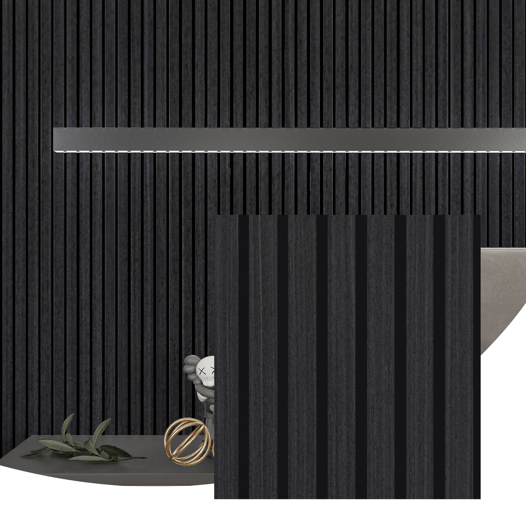 African ebony wood slat acoustic wall panels with black felt backing