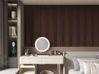 Bedroom accent wall with dark smoky oak WPC fluted 3D wall panels and vanity setup