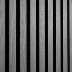 Ash gray acoustic slat wall panel close-up with black felt backing