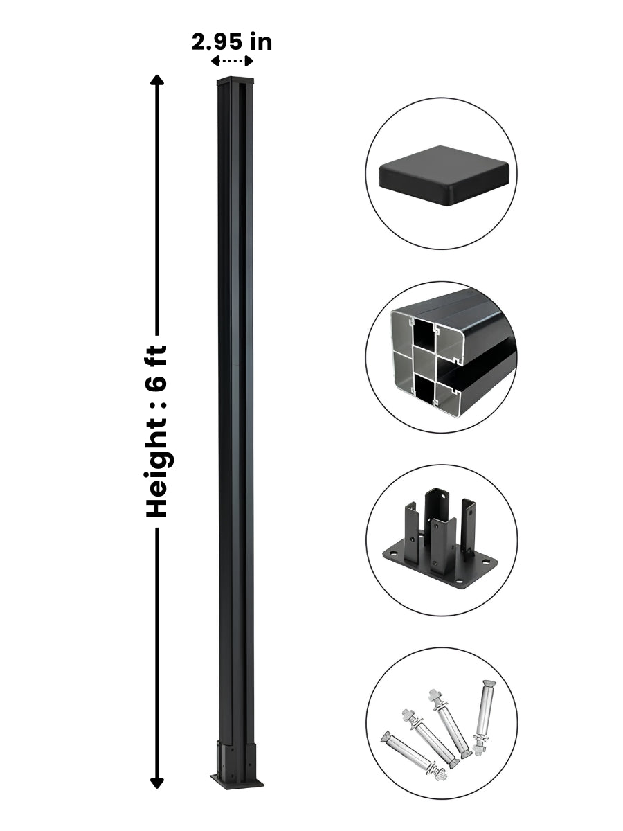 6 ft above-ground fence post with height measurement and included mounting components Main image