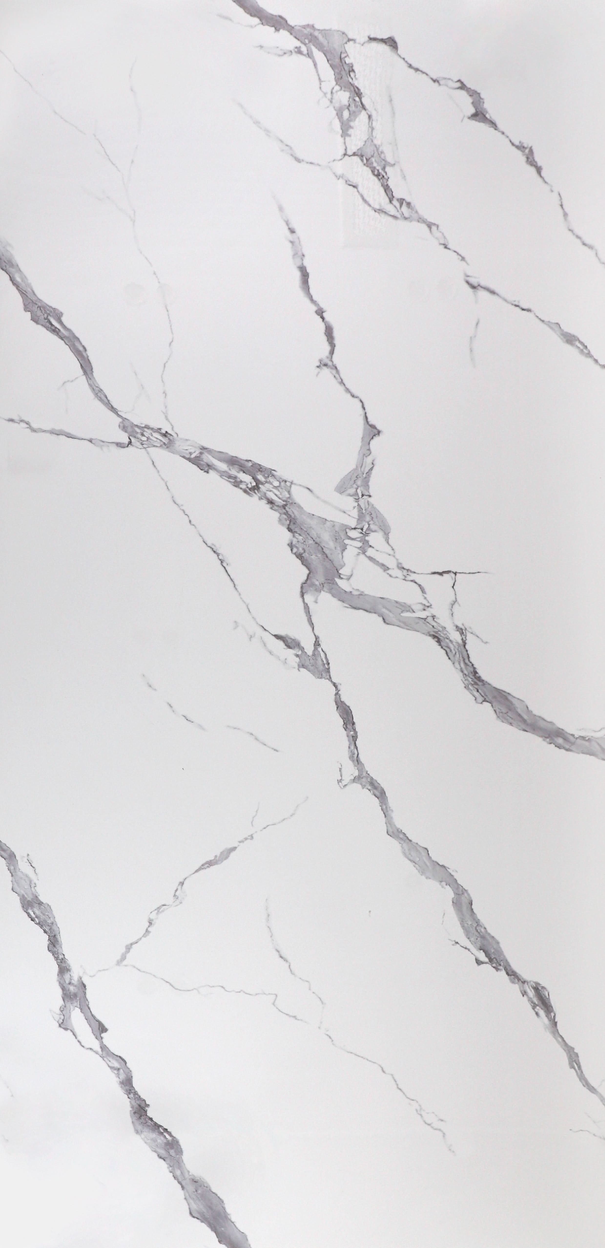 White marble PVC wall panel with natural gray veining and smooth matte finish
