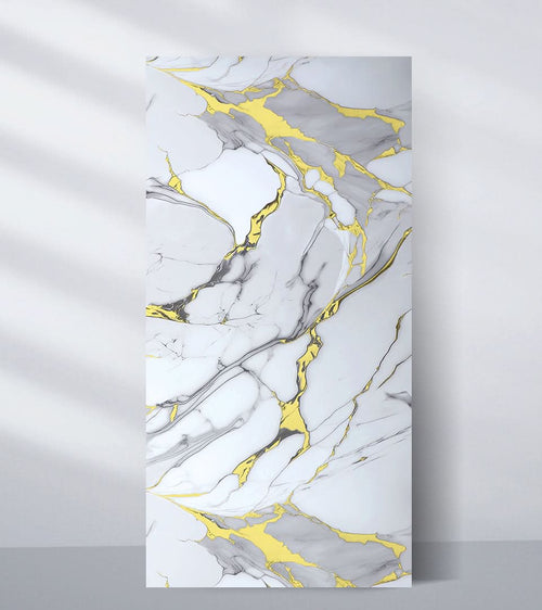 White Gold Luxe PVC marble wall panel with white base and gold veining