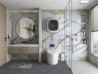 White Gold Luxe marble PVC wall panel with gold veins installed in modern bathroom, waterproof wall cladding