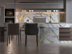 White Gold Luxe PVC marble wall panel with white base and bold gold veins, waterproof 4x8 luxury wall panel
