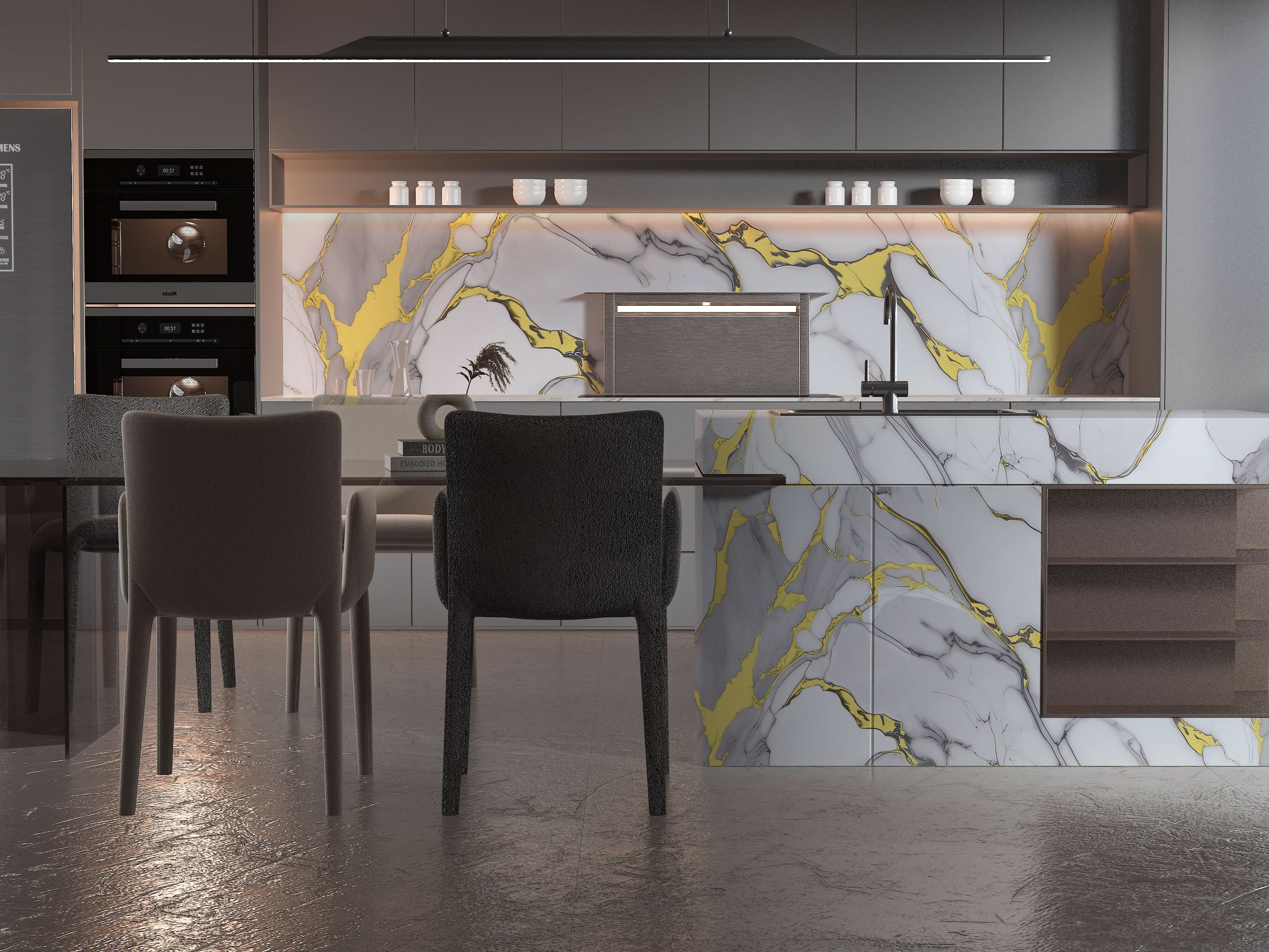 White Gold Luxe PVC marble wall panel with white base and bold gold veins, waterproof 4x8 luxury wall panel