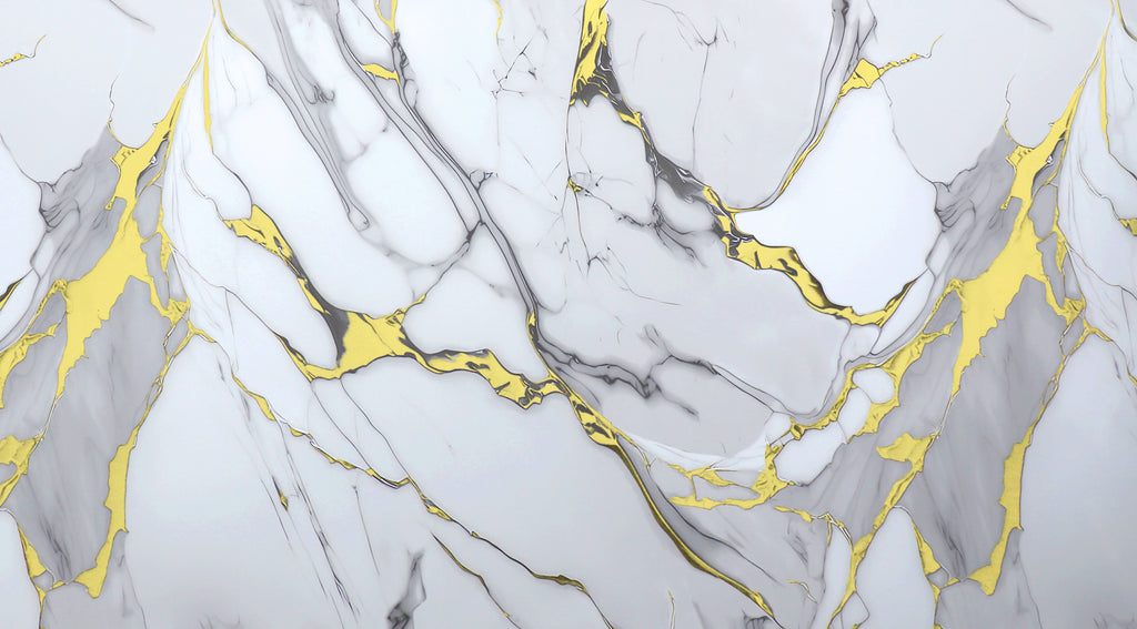 White gold marble PVC wall panel texture with soft gray veining and luxury gold accents