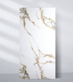 Calacatta Oro gold marble PVC wall panel with white base and elegant gold veining