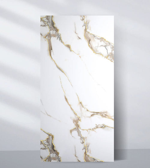 Calacatta Oro gold marble PVC wall panel with white base and elegant gold veining