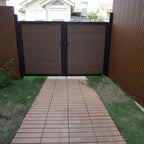 Brown composite double gate with aluminum frame and horizontal panels