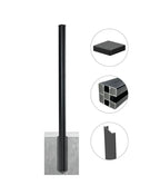 Black aluminum fence post installed in concrete with post cap and internal channel profile