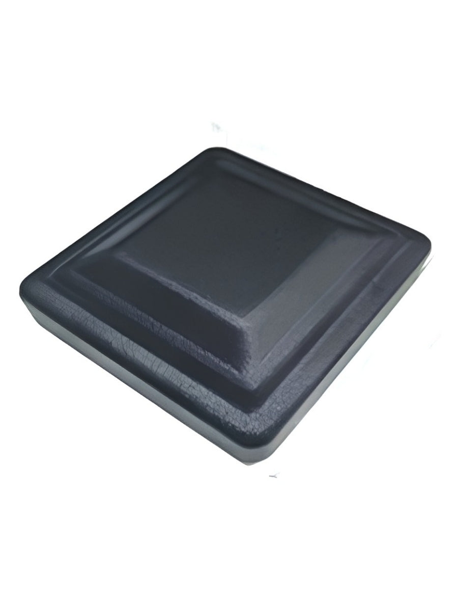 Black square cap for the 8 ft inground gate post shown at an angle