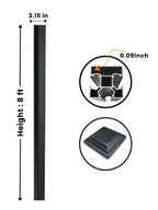 Black 8 ft inground gate post with 3.15-inch width, 0.09-inch wall thickness, profile cross-section and cap