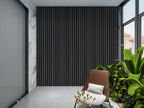 Modern interior accent wall with black timber WPC fluted 3D wall panels