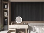 Bedroom accent wall with black timber WPC fluted 3D wall panels and vanity area