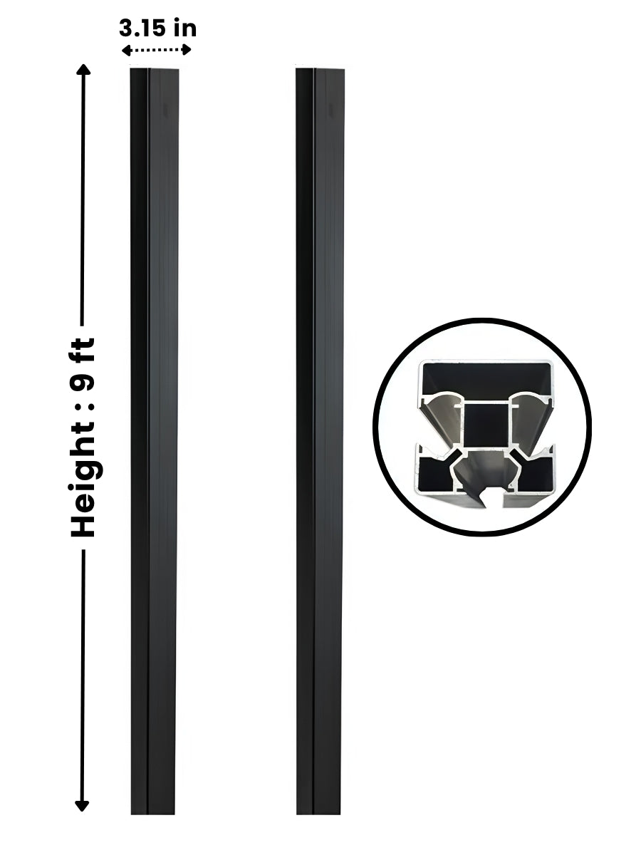 NewGen 9ft inground gate post shown from two sides with 3.15-inch width and cross-section detail Main image