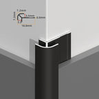 Black rounded 3mm aluminum outside corner trim installed on wall panels with profile measurements