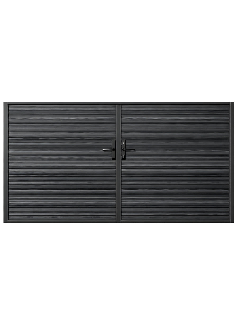 10 ft x 6 ft black aluminum full privacy double gate for driveway Main image