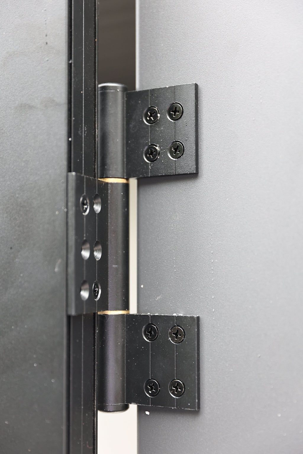 Heavy-duty aluminum fence gate hinge hardware detail