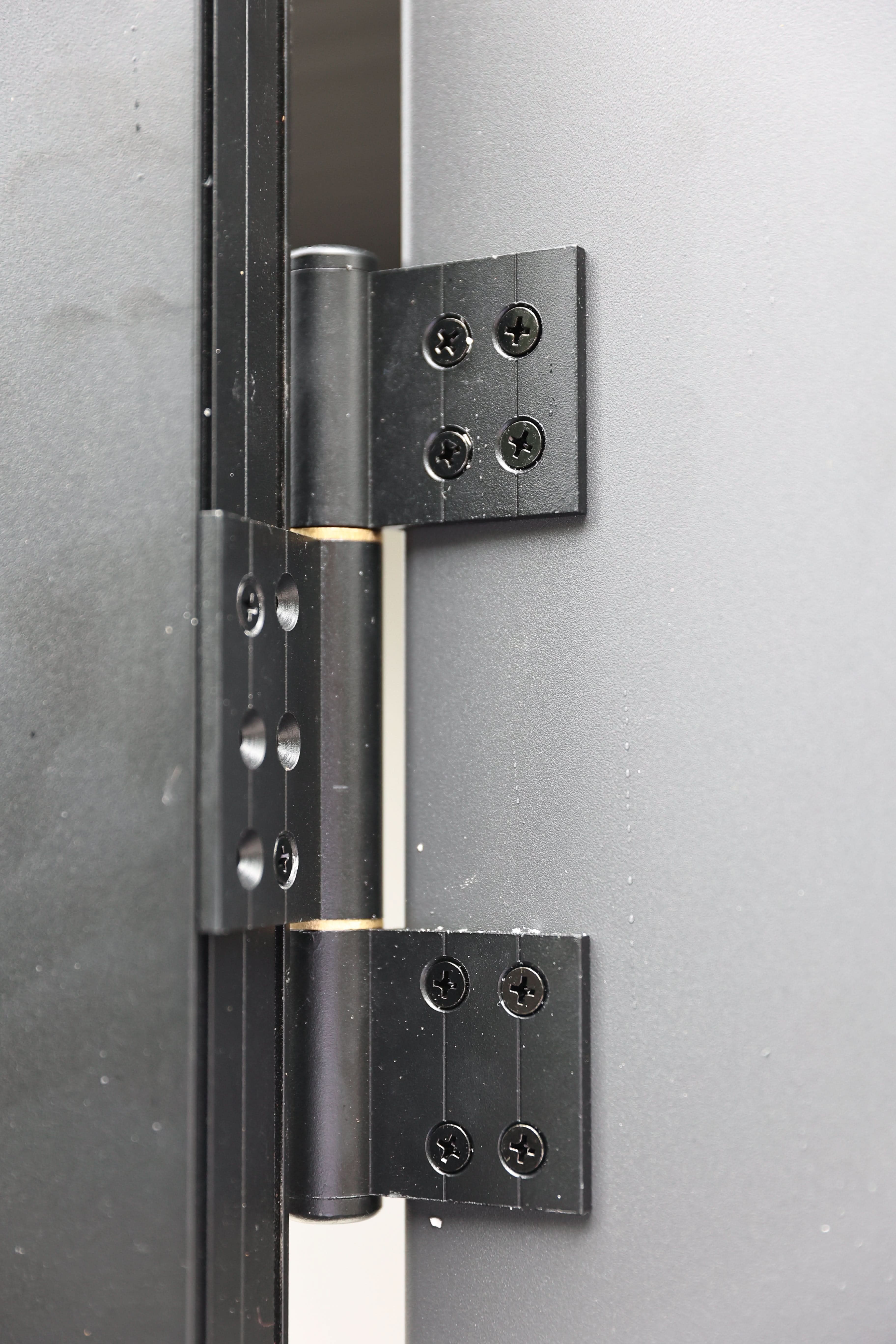 Heavy-duty aluminum fence gate hinge hardware detail