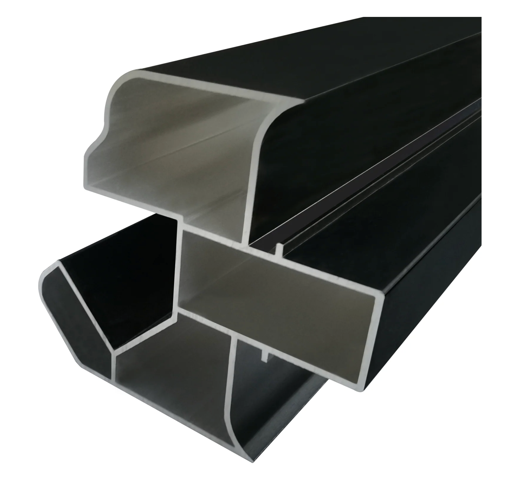 Black aluminum fence post internal channel profile cross-section