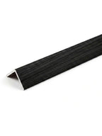 Black wood-look angled trim for acoustic and fluted wall panels