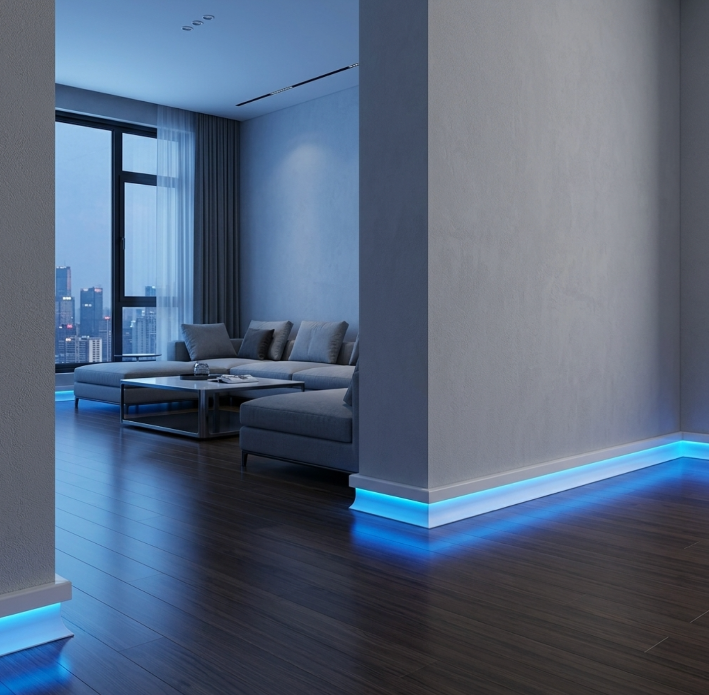 Premium White Aluminum LED Baseboard Molding with Modern LED Channel Main image
