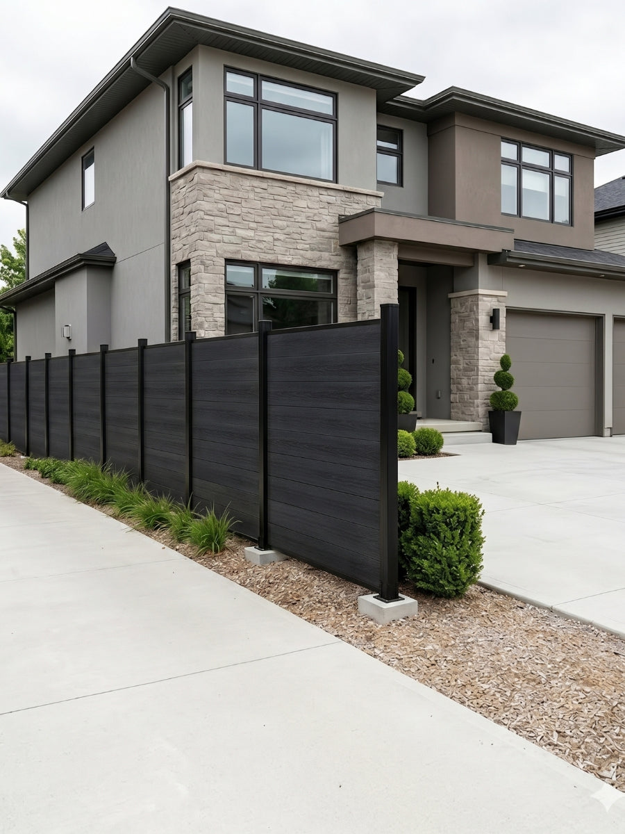 Heavy-duty black composite fence low-maintenance outdoor fencing