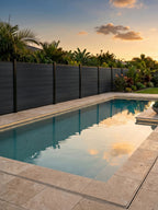 Black composite fencing panel with modern horizontal slat design