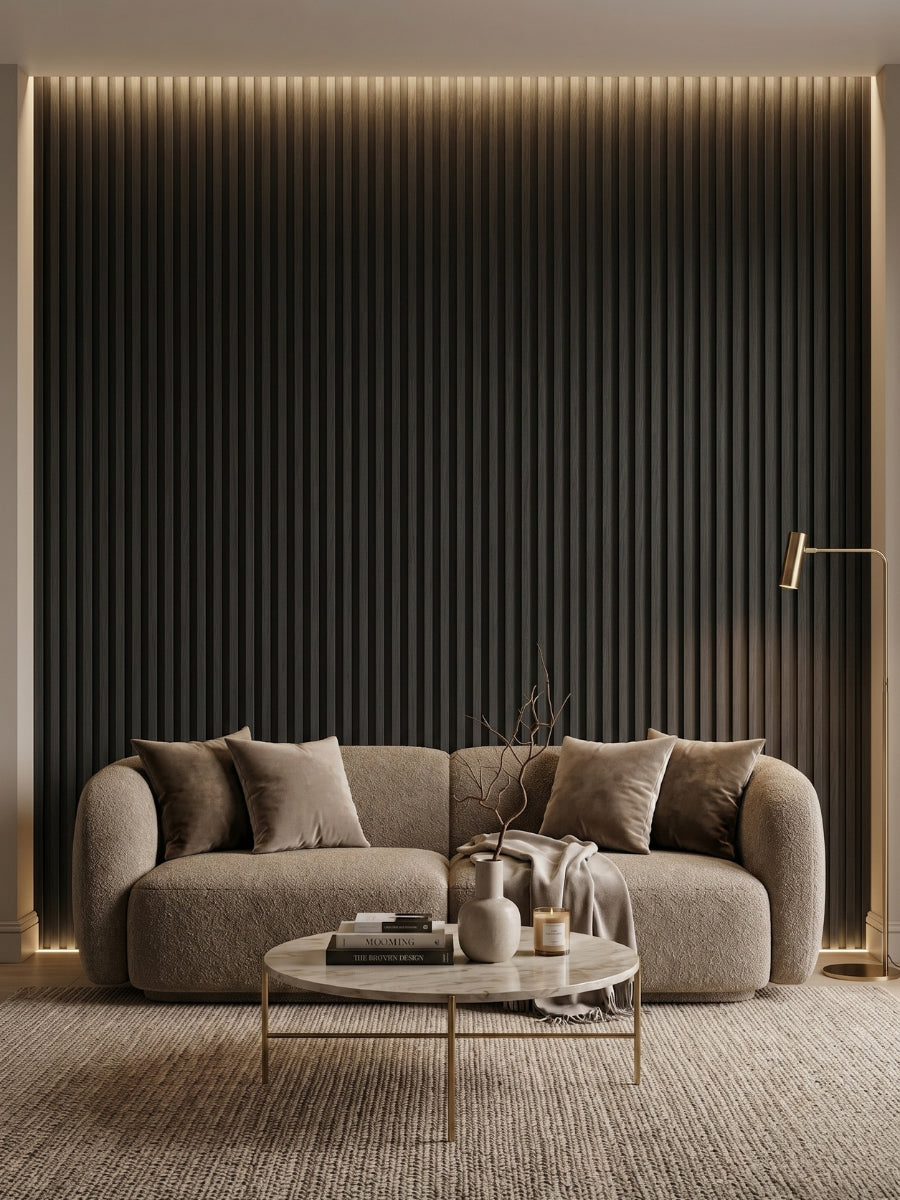 Black Timber WPC Fluted 3D Wall Panels |  42.9 sq. ft./Box