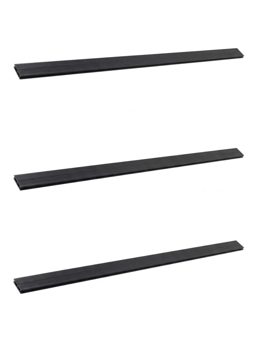 Set of three black top lattice privacy composite fence replacement boards with subtle wood-grain texture