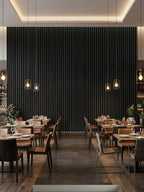 Contemporary Restaurant Accent Wall with Blackwood Fluted Panels