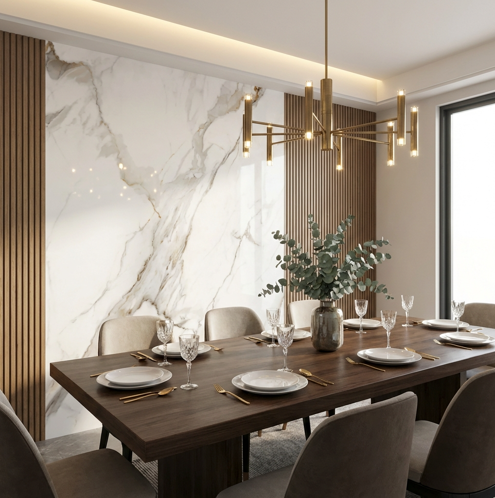 Amber Vein Luxury Marble Veneer Wall Panels - Seamless Connection | Book Match Design Secondary image
