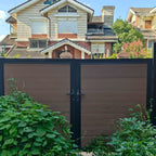 Brown composite double driveway gate with aluminum frame