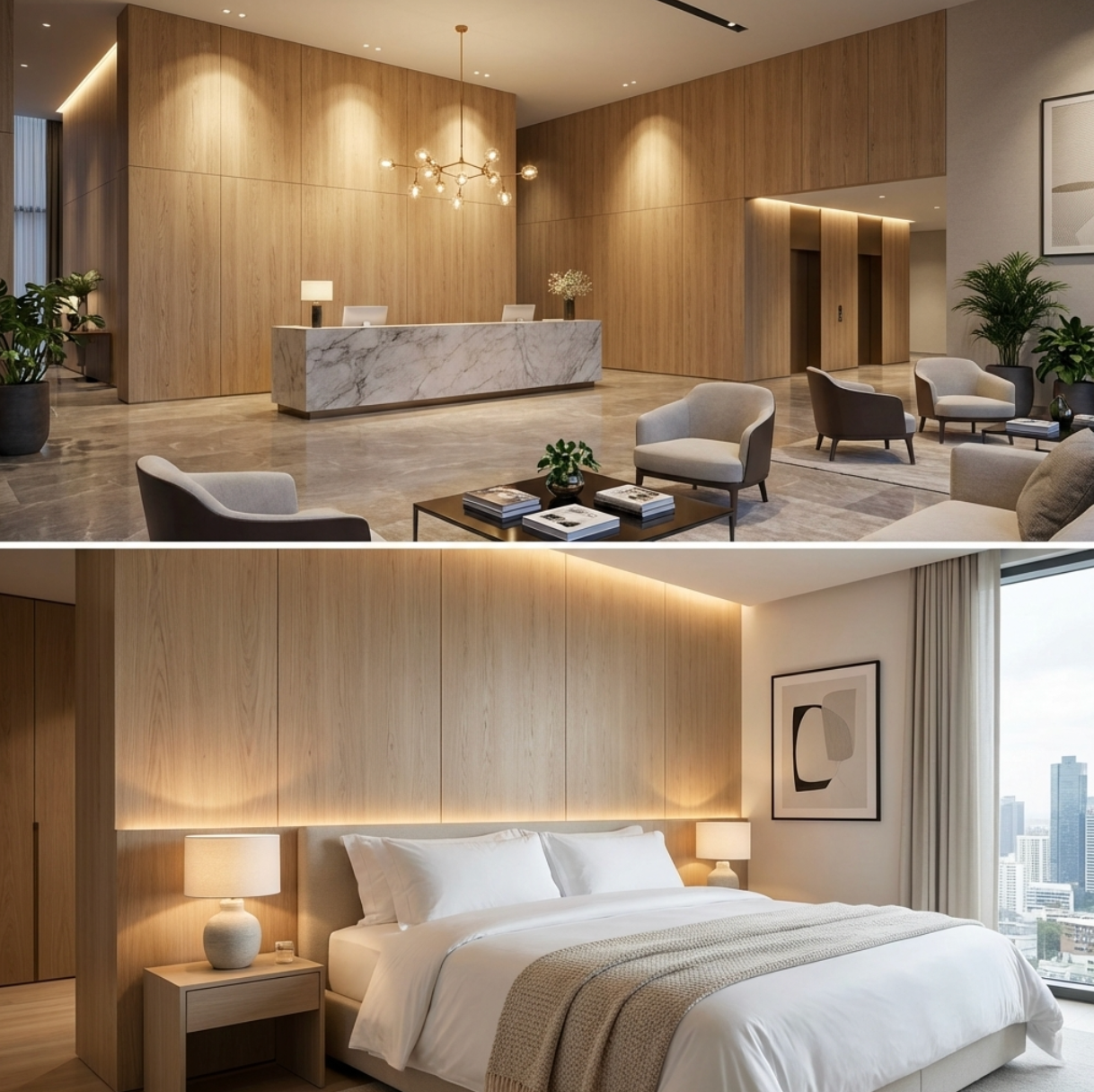 Commercial Grade White Oak Veneer Wall Panels | 108" x 48" | Waterproof & Bendable Secondary image