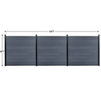Three light gray composite fence panels measuring 18 feet wide by 6 feet high overall