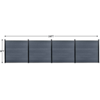 Four light gray composite fence panels measuring 24 feet wide by 6 feet high overall