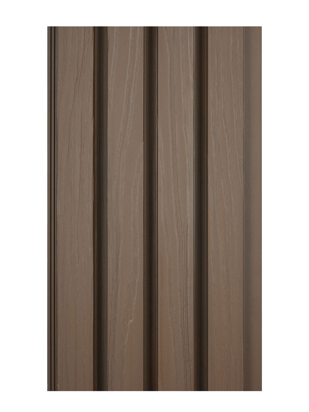 Brown WPC fluted wall panel with vertical wood grain texture