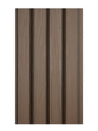 Brown WPC fluted wall panel with vertical wood grain texture