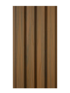 Brown composite wide exterior cladding with vertical wood grain texture