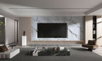 Moonlit Vein white marble PVC feature wall with soft gray veining for modern TV unit