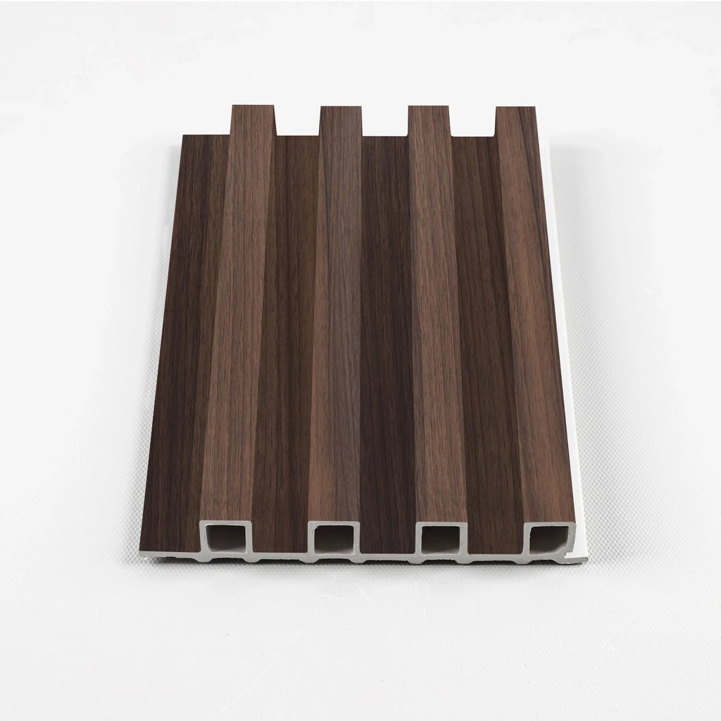 Dark Walnut Oak Architectural WPC fluted panel sample with clean lines