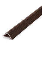 Rich brown wood-grain angled trim for acoustic and fluted wall panels