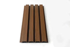 Brown composite wide exterior cladding panel with wood grain texture