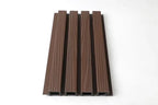 Brown WPC fluted wall panel with vertical wood grain slats